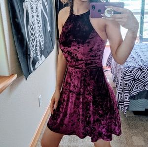 Burgundy Velvet Halter Mini Dress